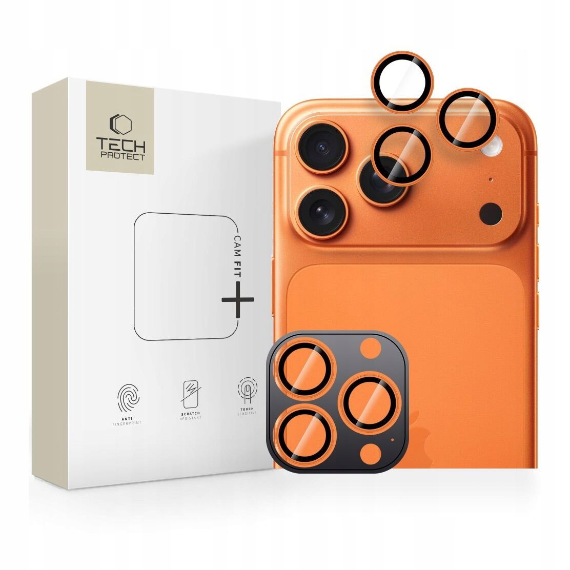 Szkło na aparat do iPhone 14/15/16/17 Pro/Pro Max Camring Fit+ orange