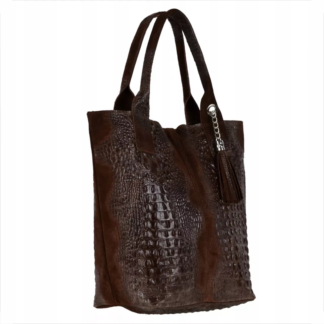 Kabelka shopper z měkké kůže XL tmavě hnědá /krokodýl/
