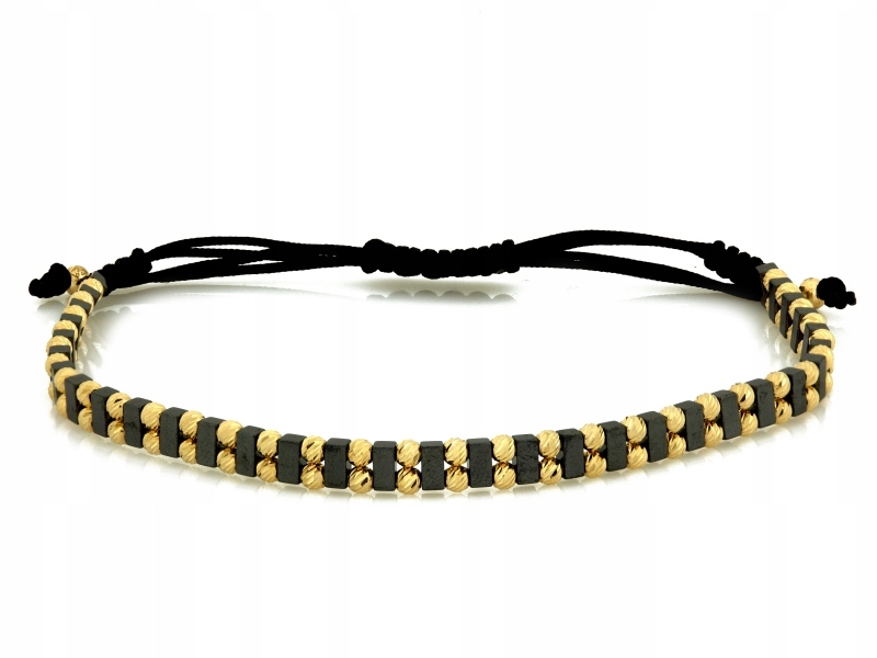 Zlatý náramek 585 dvojitý s kuličkami a hematity jako dárek 2.05 g