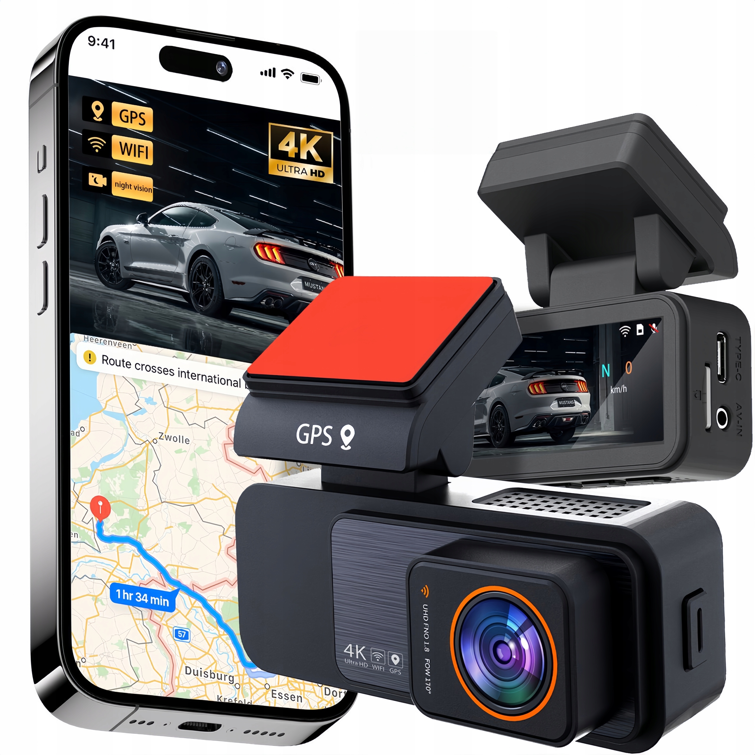 Videorekordér Autokamera 4K/FHD Zadnou Kamerou Wifi Aplikácia Gps