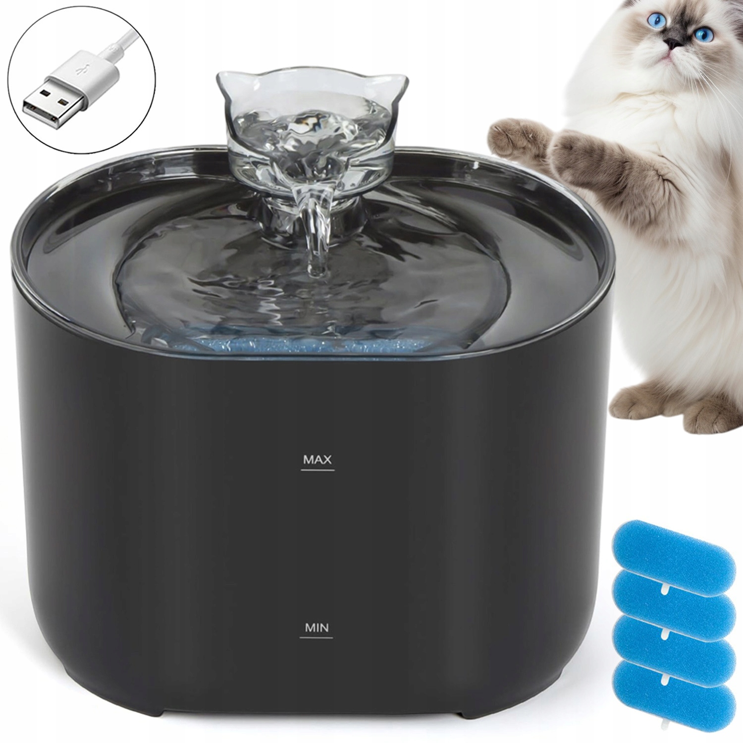 Levně Fontána Napáječka Pro Kočky Psa Automatická Miska Napáječka Tichý Usb Filtr
