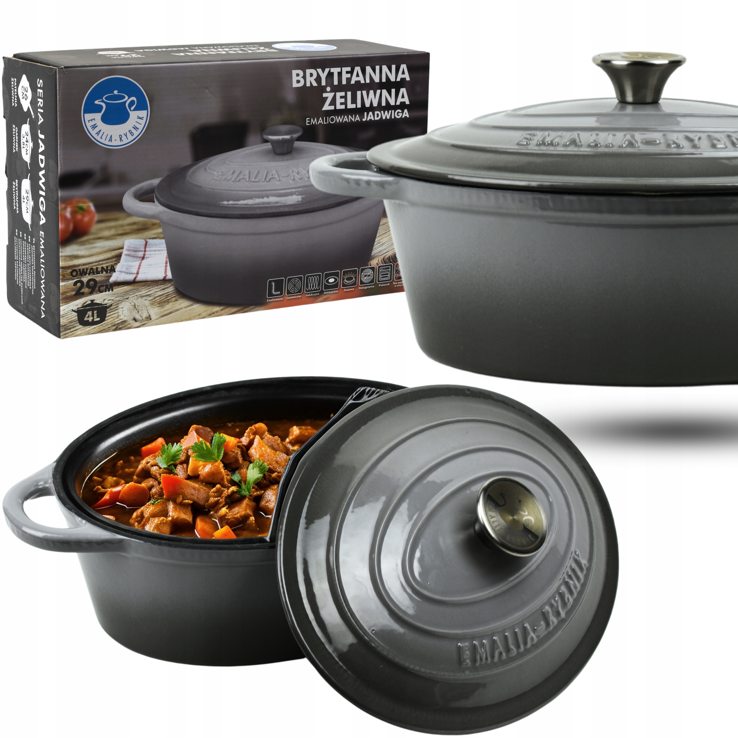 Pekáč Litinový Husík 4L Smaltovaná Indukce Plynová Trouba Oválná