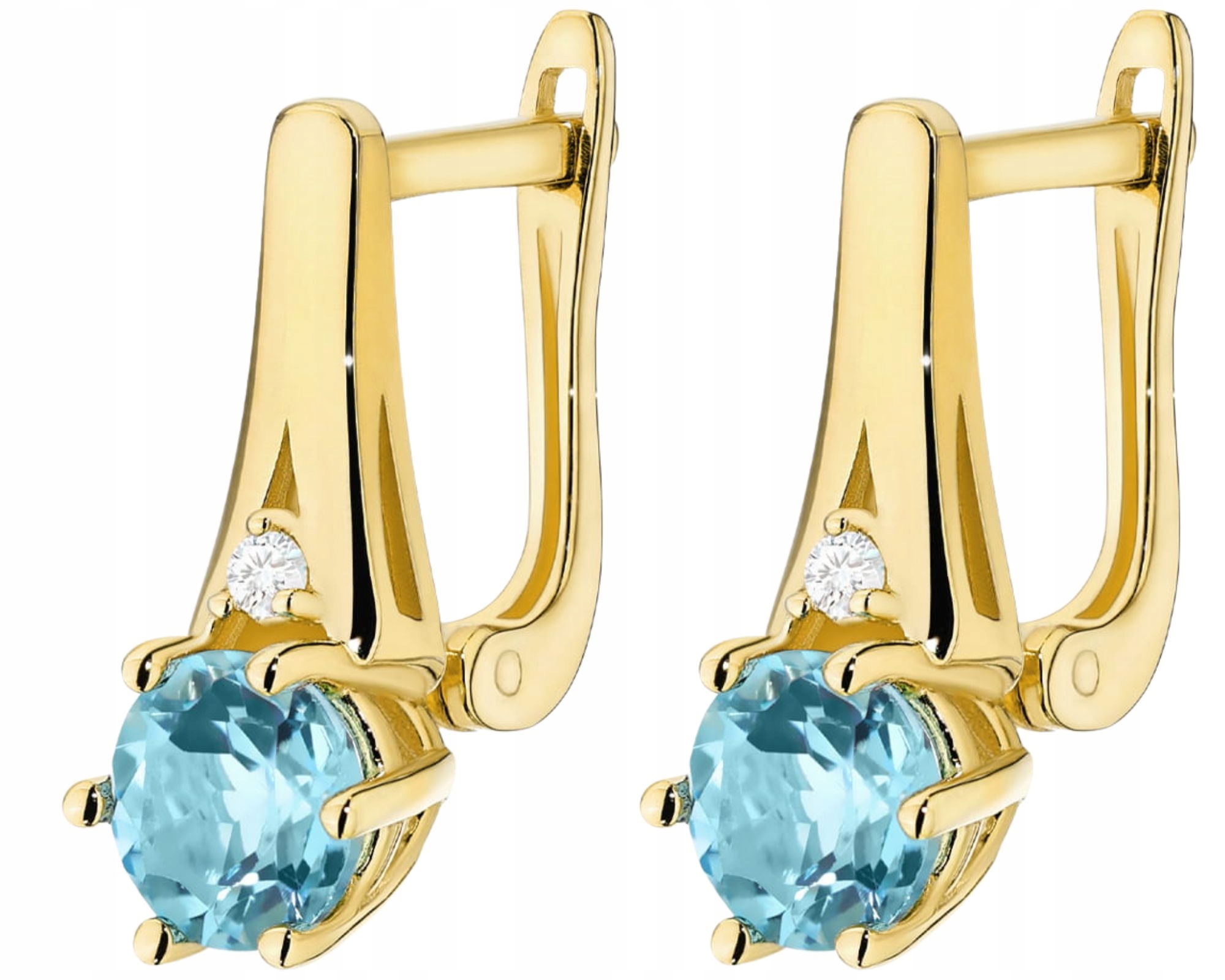 Zlaté Náušnice Přírodní Kámen Topaz Diamanty Zlato 585 14K