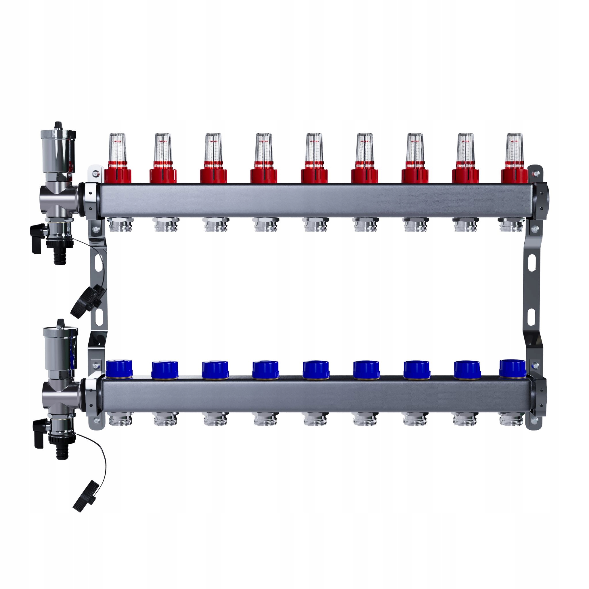Rozdělovač pro podlahové vytápění 9 okruhů nerezový pro podlahové vytápění