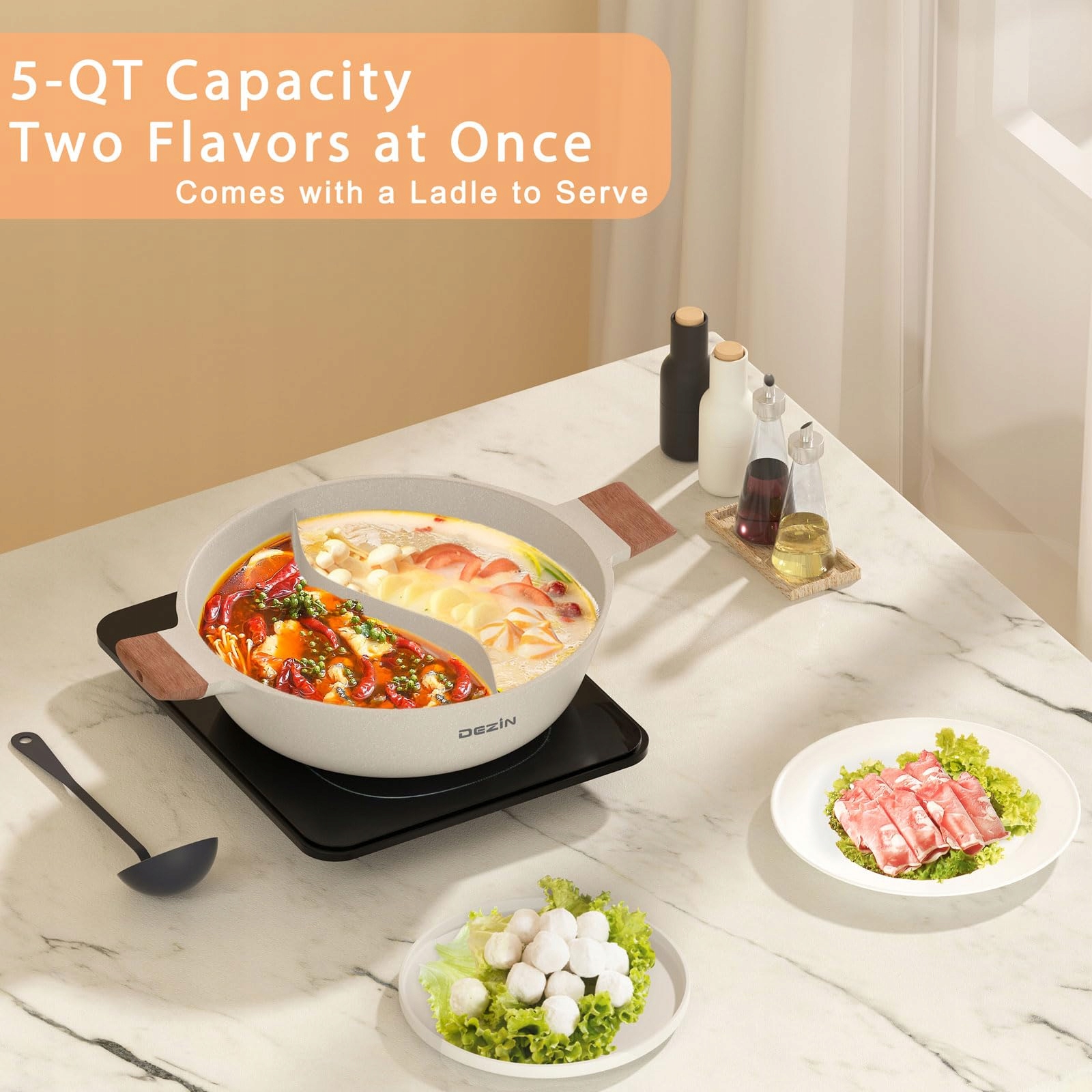 DEZIN Garnek Shabu 5-QT Dwusmakowy Z Przegrodą Do Indukcji i Gazu — miniatura 6