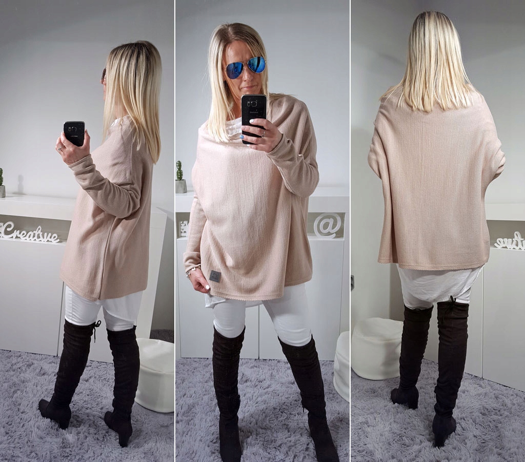 

Sweterek Oversize Tunika Sweter Wool Odkryte Ramię