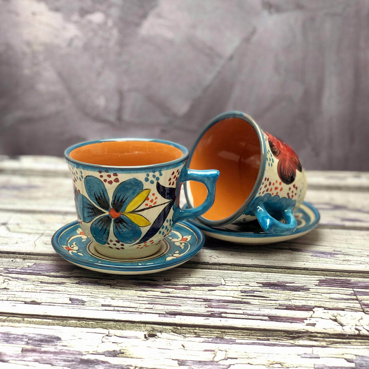 Velký keramický hrnek stojanem ručně vyrobený „Polní louka 2“ 210ml