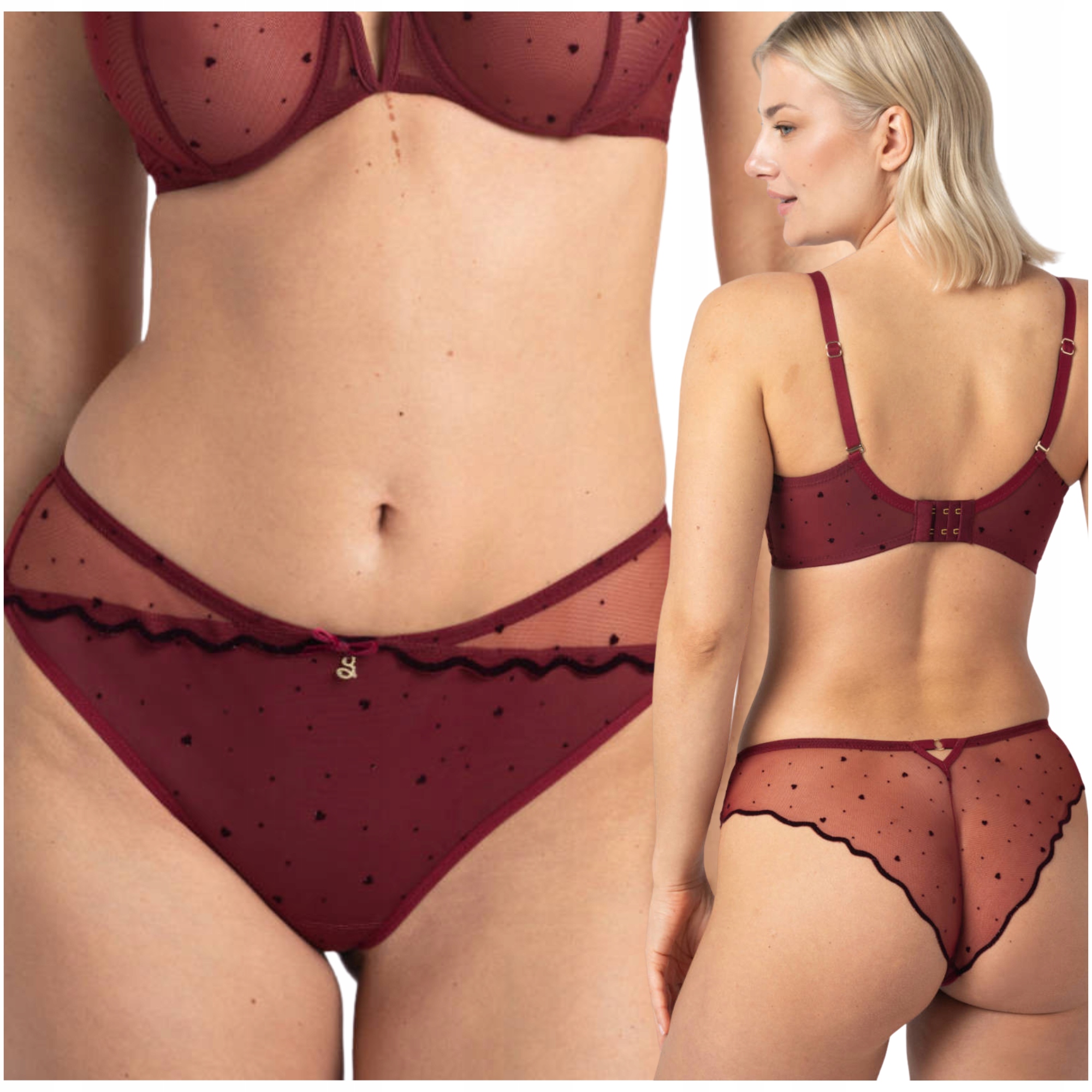 Kalhotky smyslné kalhotky brazilské kalhotky Samanta Melania M300 bordo se srdíčky tyl L