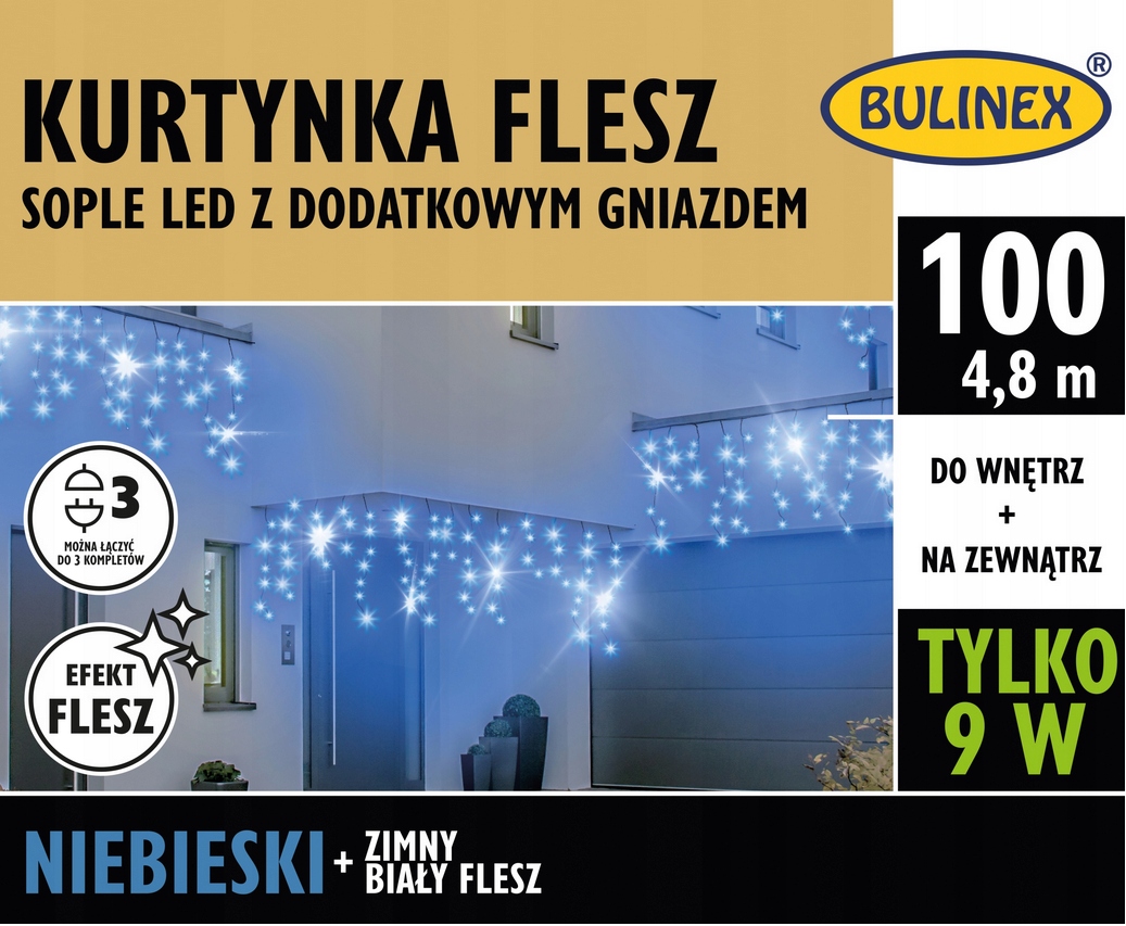 

Kurtyna Flesz Sople 100LED W/z 4,8mb Niebieska