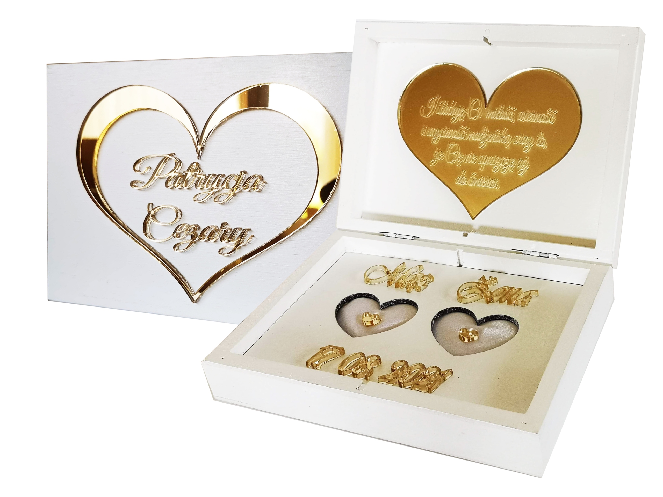 

Pudełko na obrączki z lustrzanymi elementami, ślub