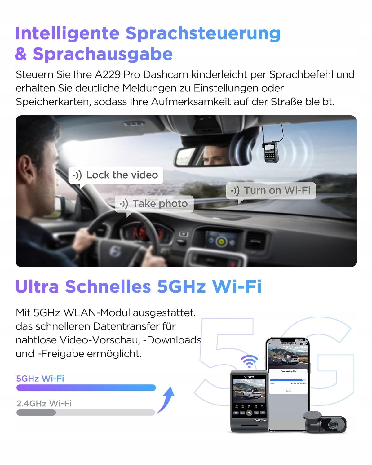 VIOFO A229 Pro 4K 2K Dual Kamera Samochodowa GPS WiFi Nocne Widzenie — miniatura 5