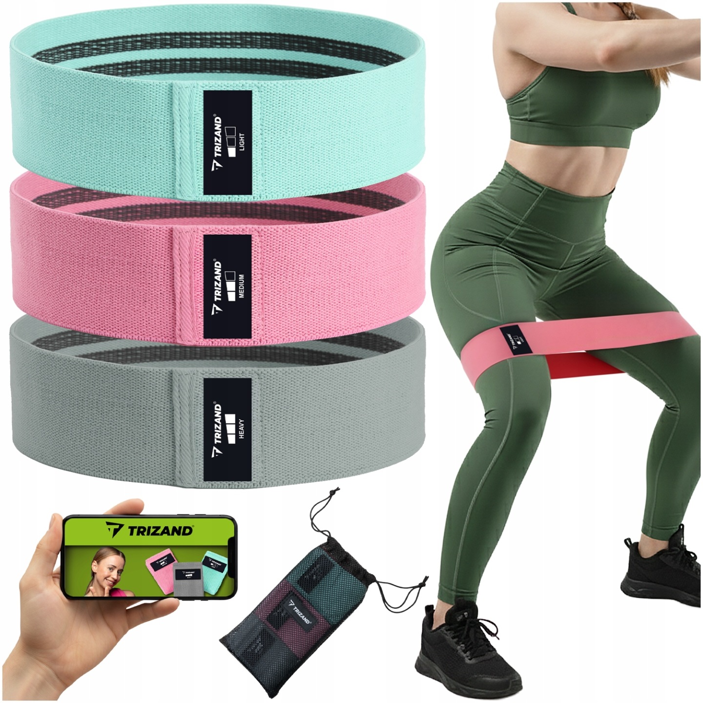 Gumy Materiałowe do Ćwiczeń Trizand 3 szt Oporowe 8–31 kg z Plan Treningowy