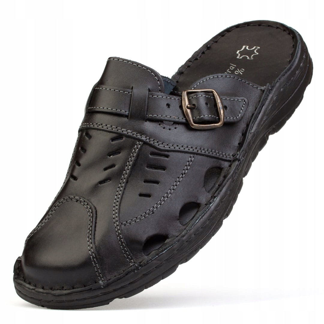 Černé kožené pánské pantofle pohodlné letní boty z přírodní kůže 2209 45