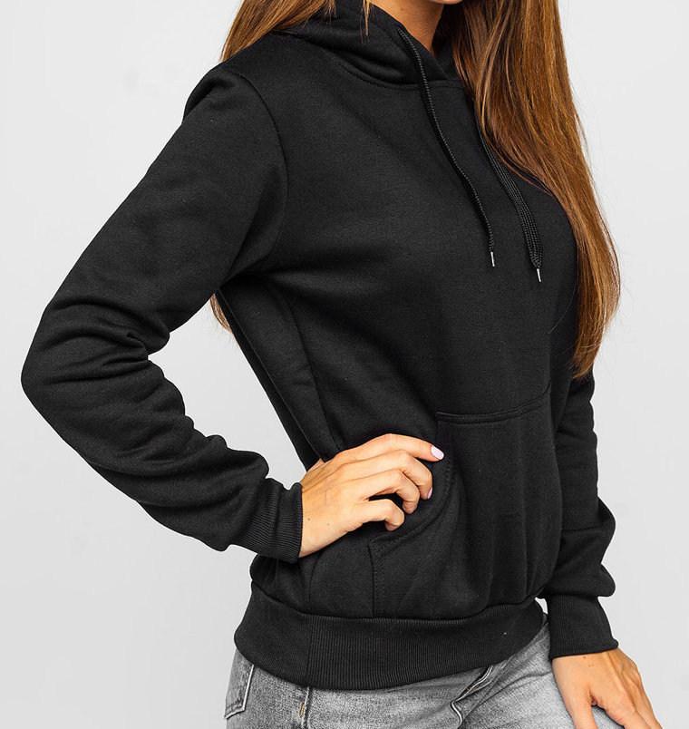 Damska bluza dresowa kangurka z kapturem L czarna