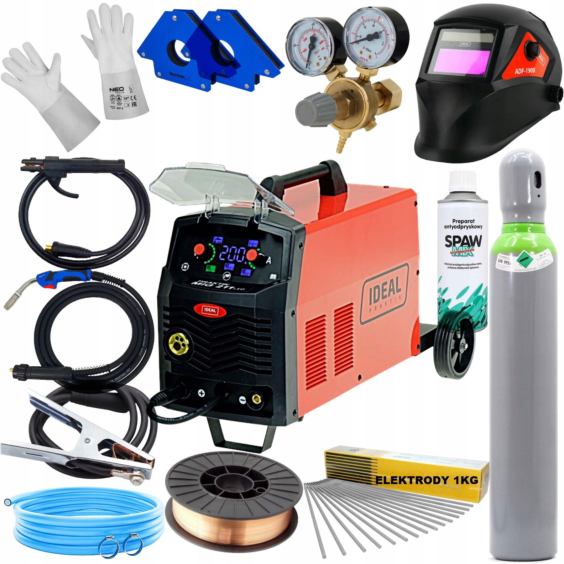 Migomat Ideal Praktik Mig 211 Led Synergic 200A komplet do spawania