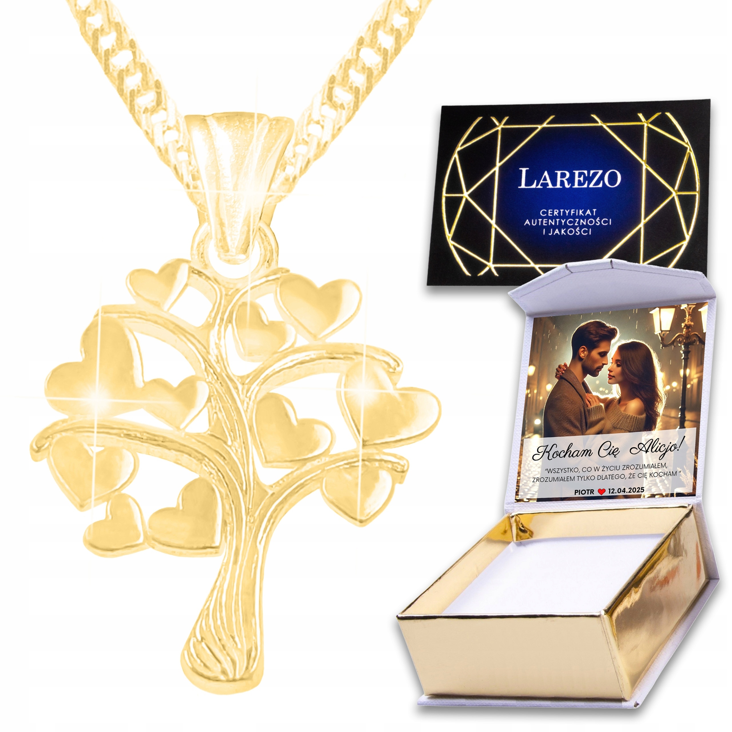 Zlatý náhrdelník Strom života se srdíčky Štěstí Stříbro 925 Potisk