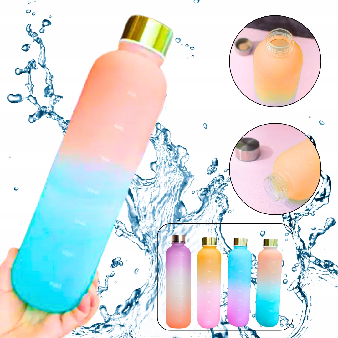 BUTELKA NA WODĘ BIDON SPORTOWY Z MIARKĄ Z PODZIAŁKĄ NA SIŁOWNIE FITNESS 1L