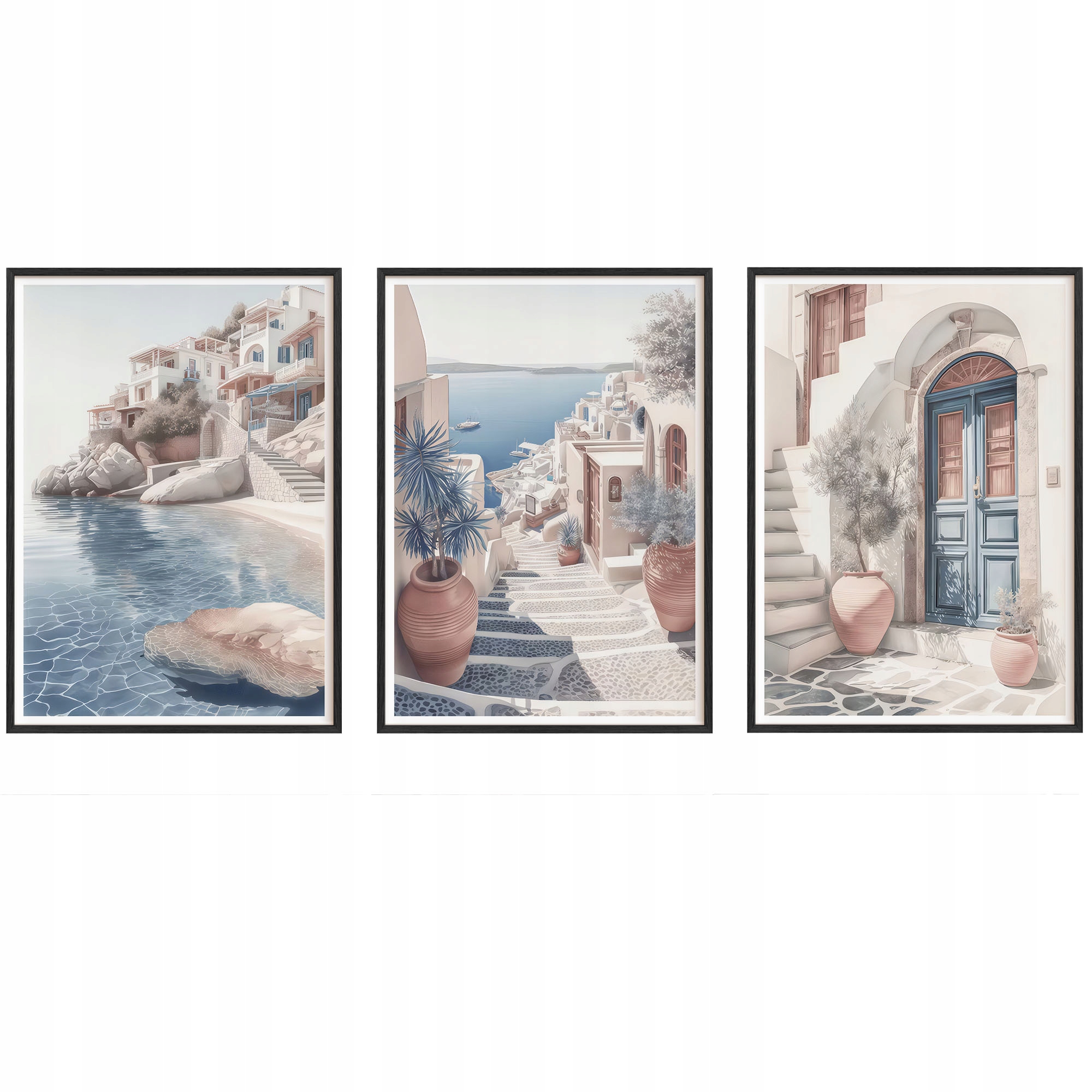 Obrazy Grécko Santorini More Plagáty Drevené rámy Čierne 3ks 30x42 cm