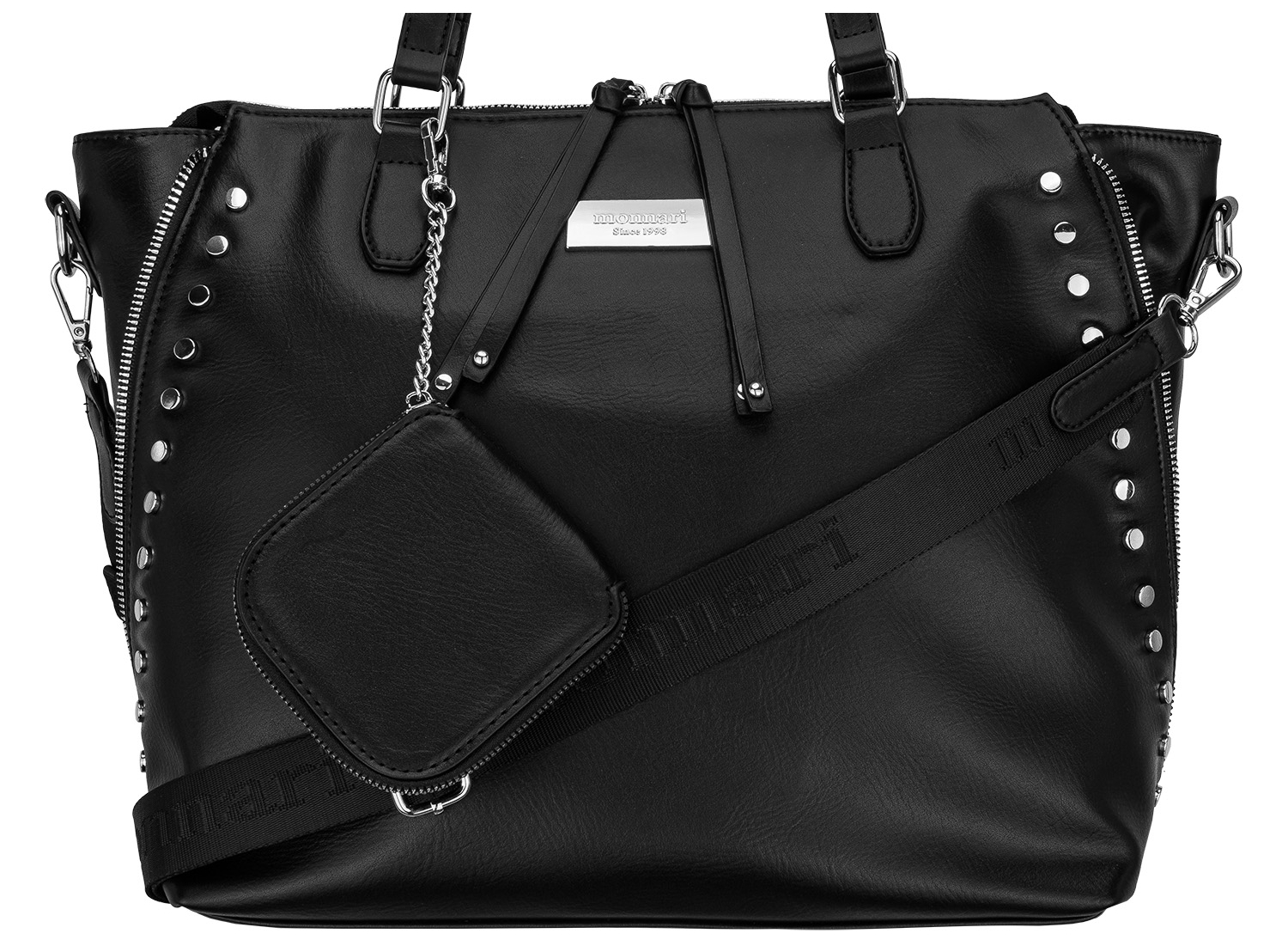 Monnari Torebka Damska Czarna Na Ramię Shopper Długi Pasek Saszetka Dżety