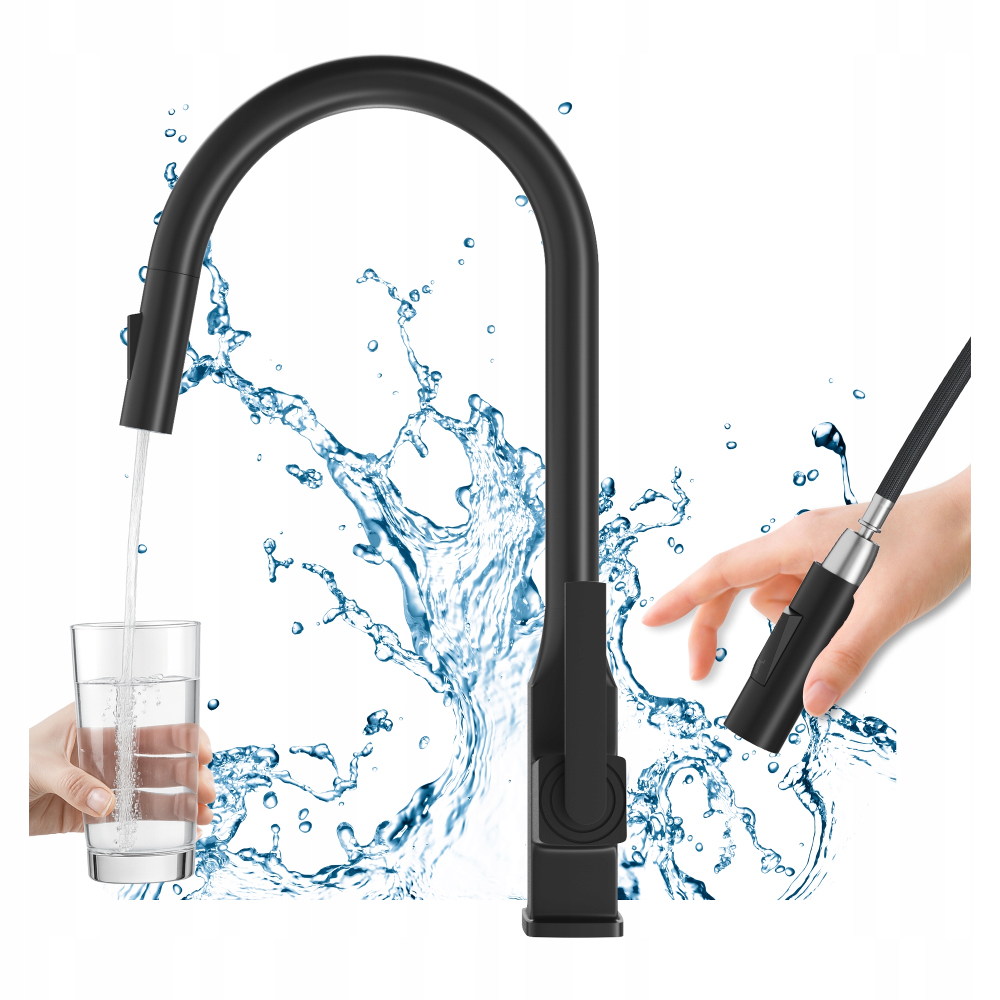 Dvojfunkčná Kuchynská Batéria, Slúchadlo S Výsuvným Výtokom, Čierna Matná Paso