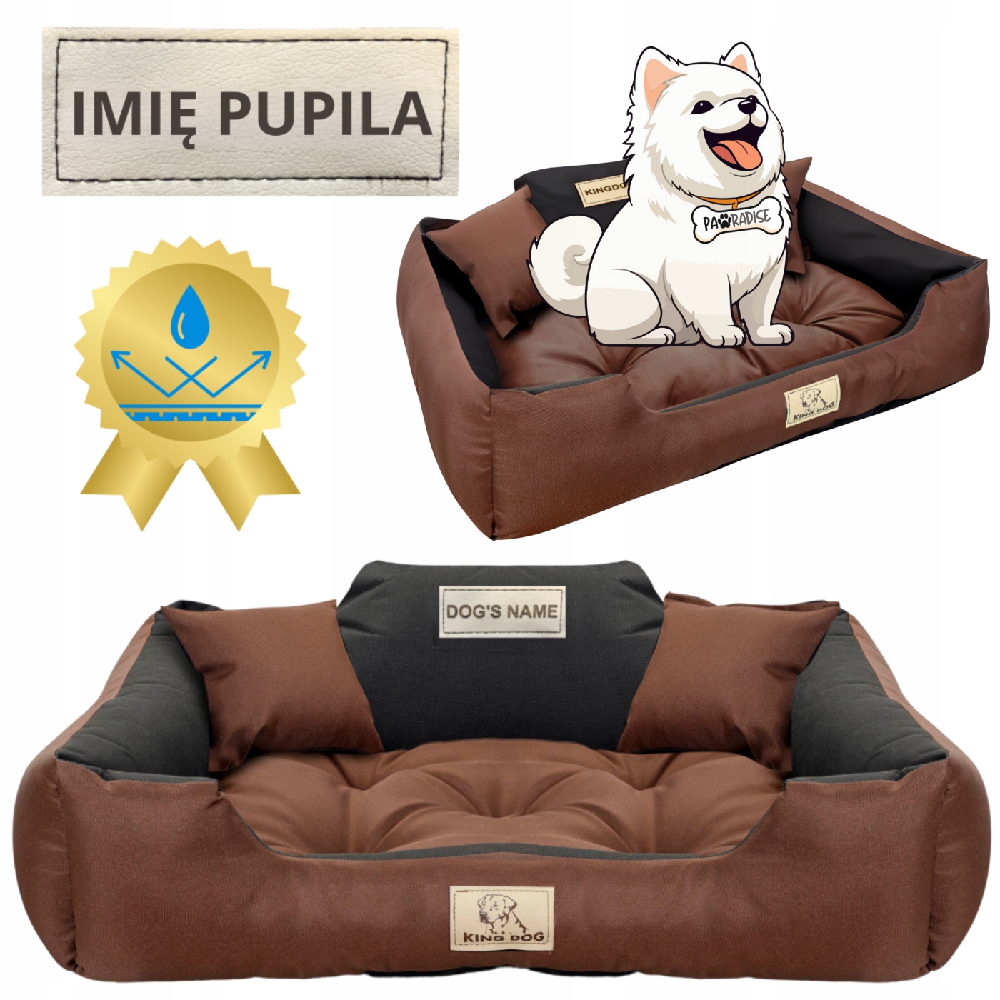Levně pelíšek pro psa Kotec L se jménem Potah 100x75 cm Hnědá Kingdog