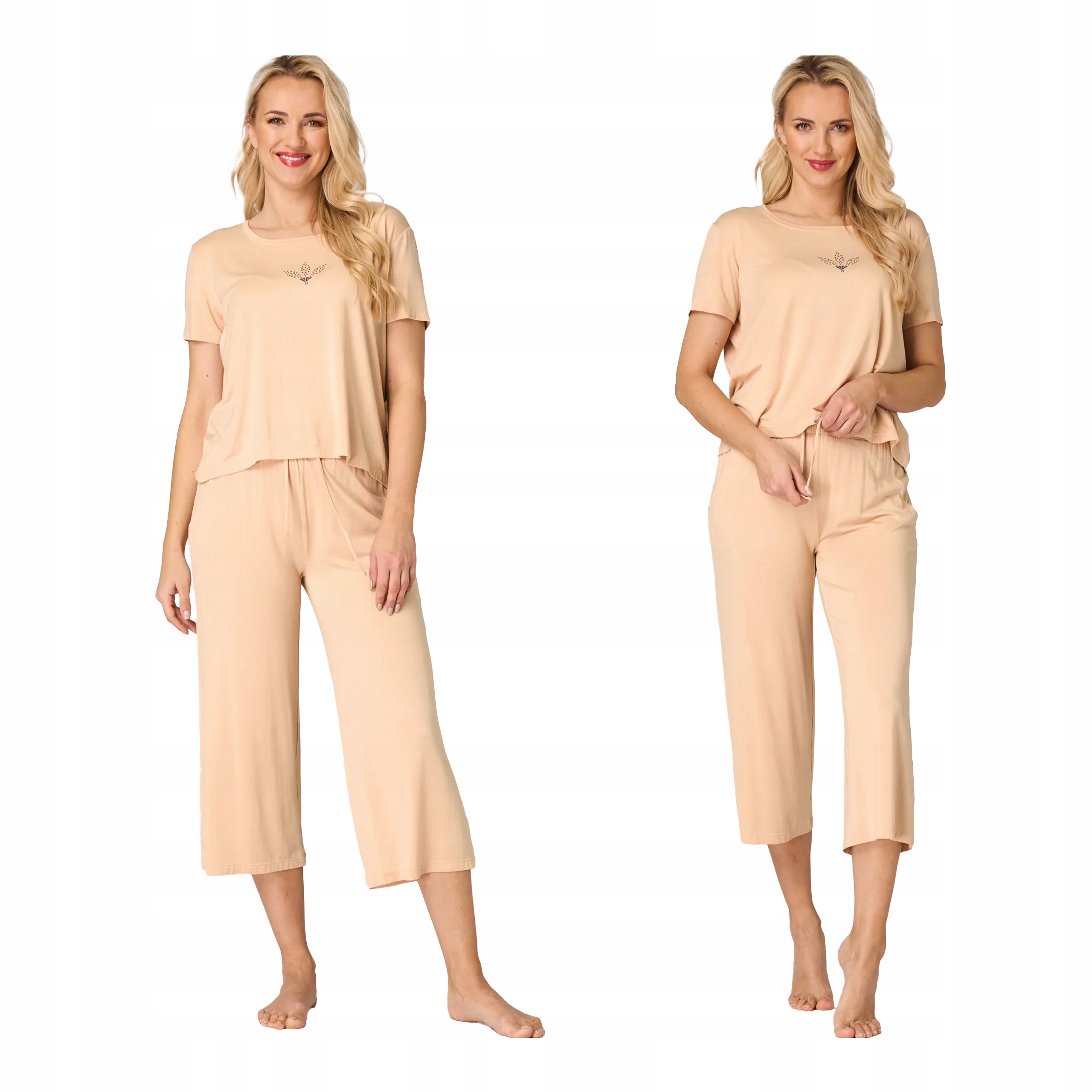 Dámské dvoudílné pyžamo XXL s krátkým rukávem, kalhoty Modal s kapsami Key