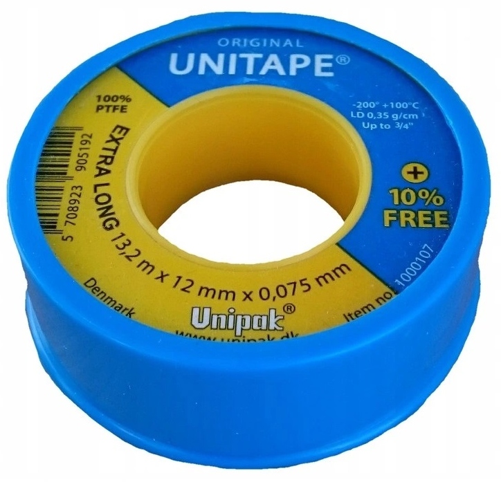 TAŚMA TEFLON USZCZELNIAJĄCA DO GWINTÓW UNITAPE 12x0.075mm 13,2 metra UNIPAK