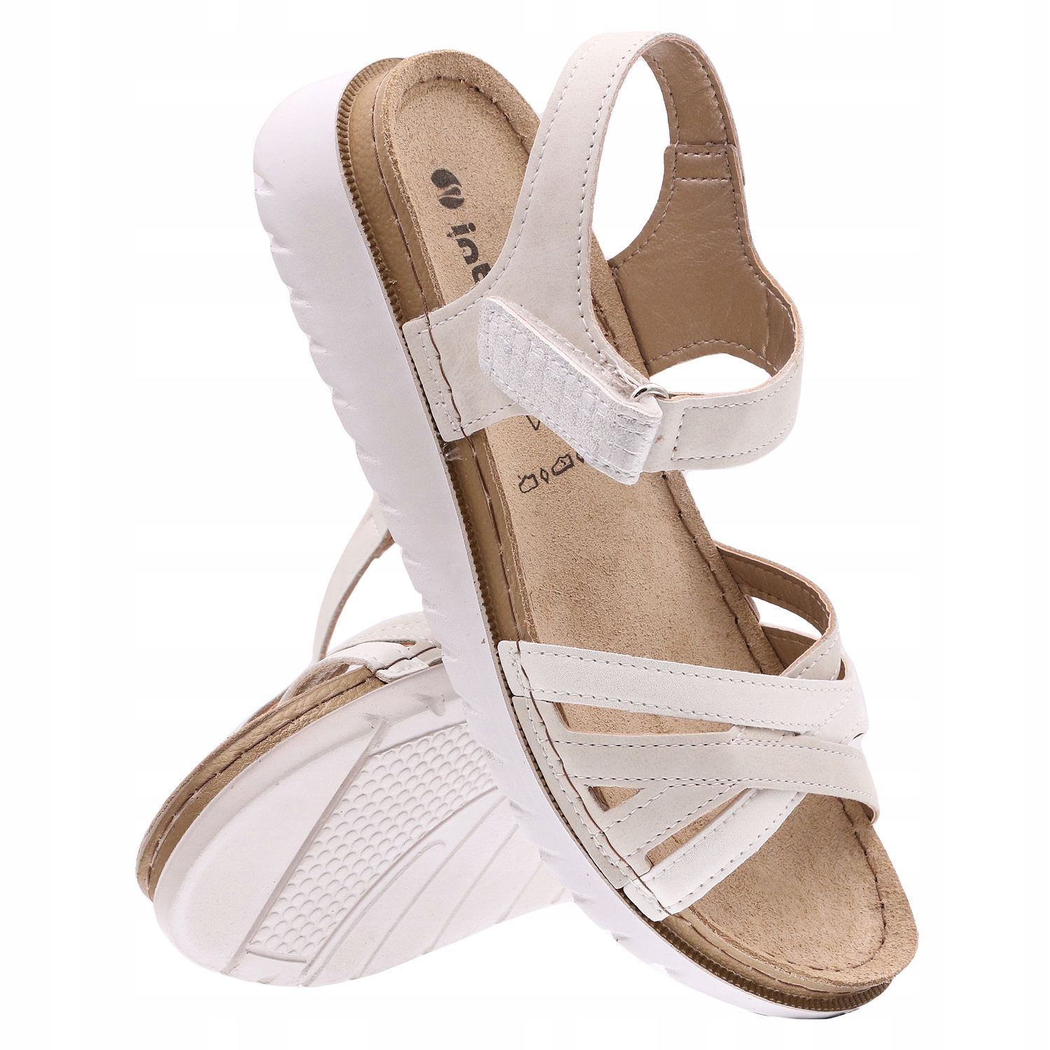 SANDAŁY DAMSKIE INBLU CN41 SKÓRA EKO SKÓRZANA WKŁADKA NA RZEP BIAŁE 37 Oryginalne opakowanie producenta pudełko