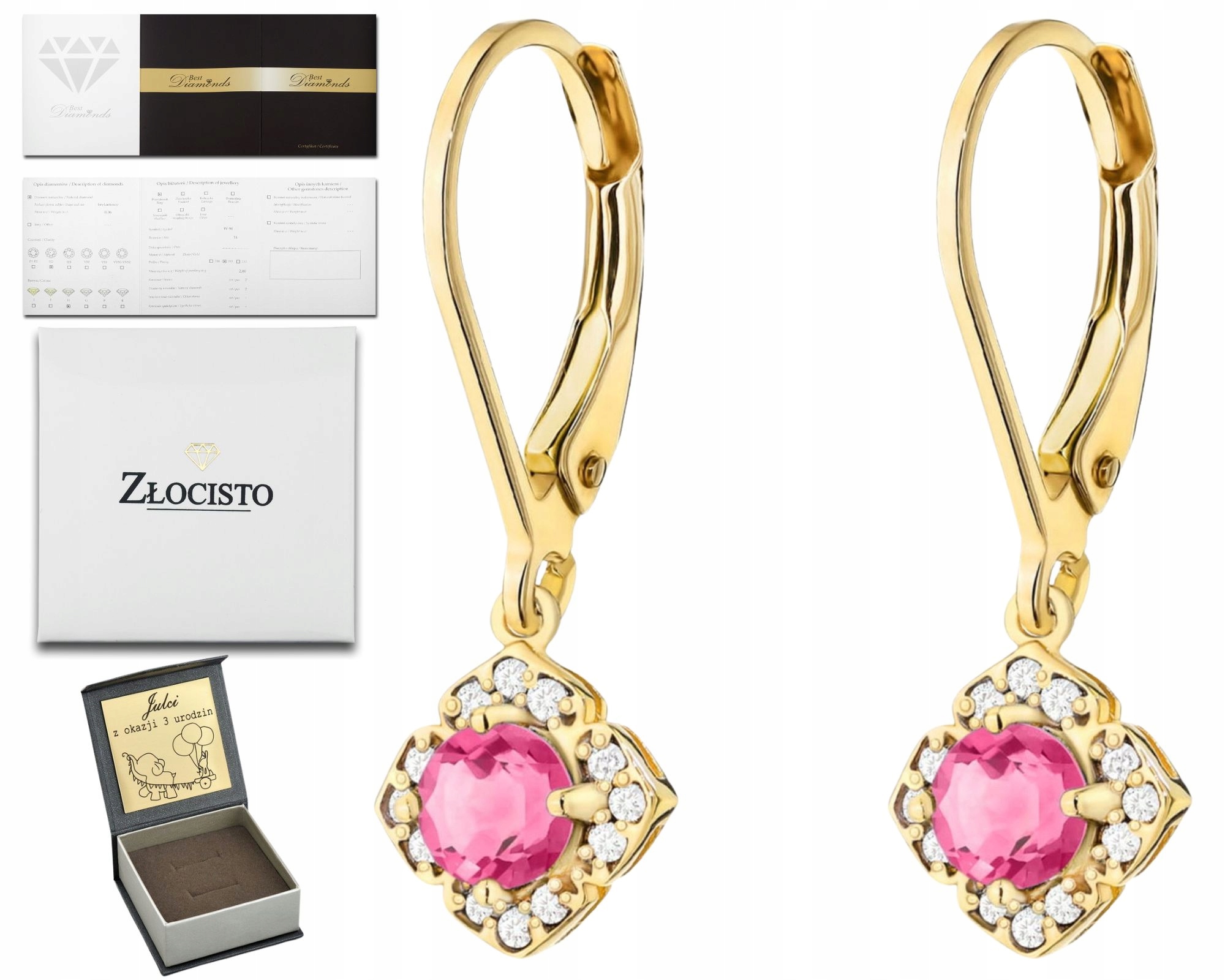 Zlaté Náušnice Růžový Topaz A Brilianty Závěsné Zlato 585 Jako Dárek