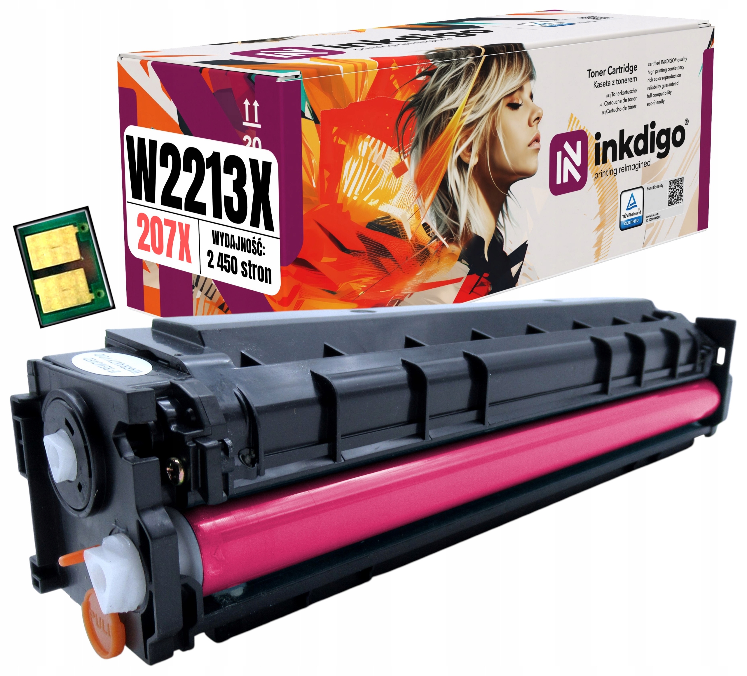 Růžový toner Tiskárny Hp W2213A 207A Color LaserJet Pro Mfp M283fdw Čip