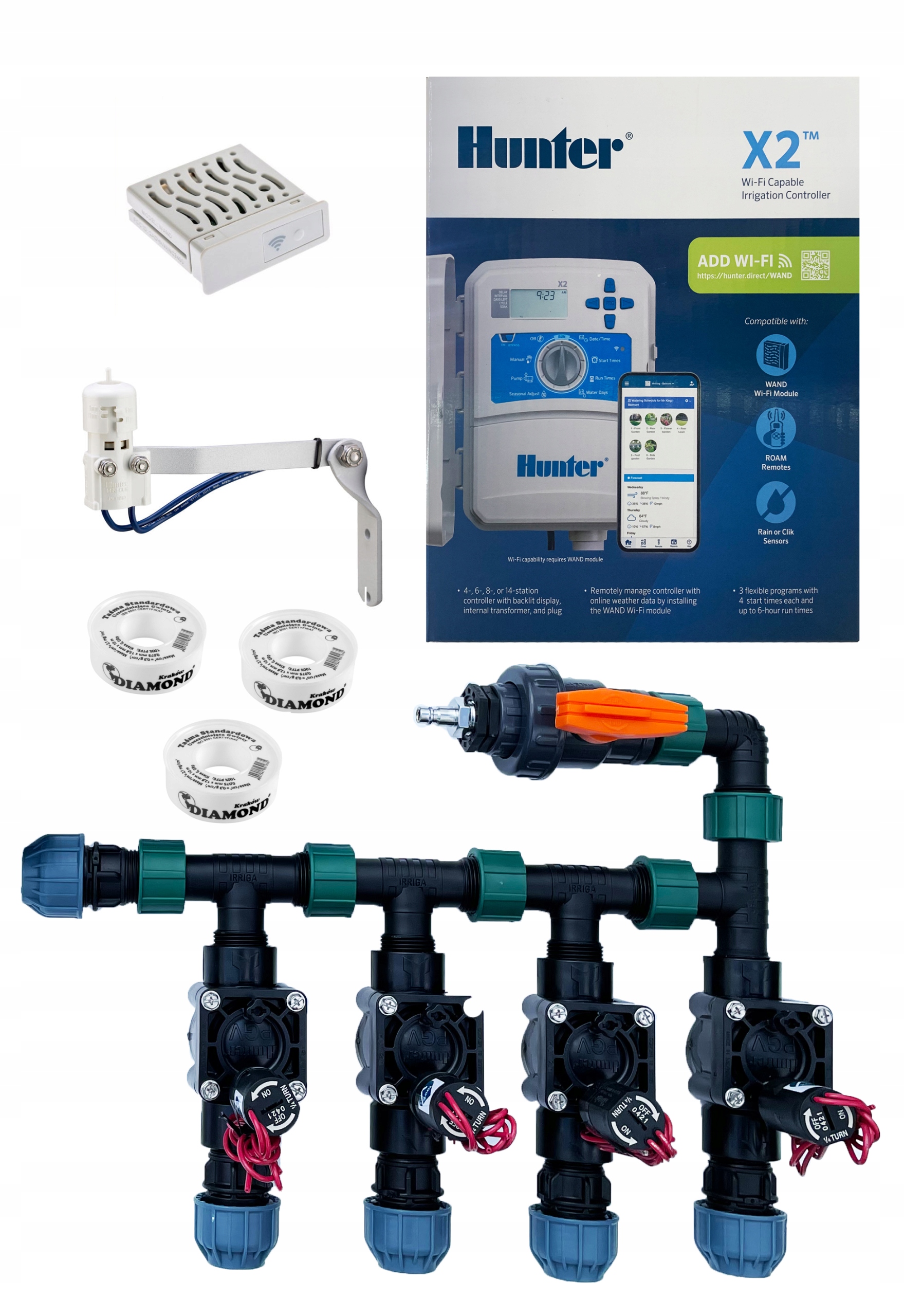 

Kolektor Komplet 4 Elektrozawory Hunter Zestaw X2