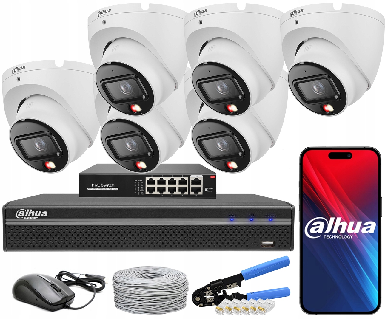 Sada na monitorovanie 6 kamier Dahua 6Mpx Dual Light Filtrovanie alarmov PoE