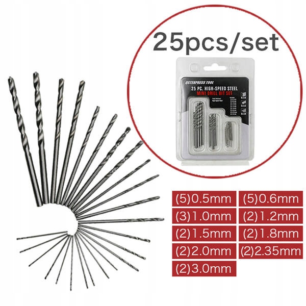 

Zestaw 25 Mini Wiertła Do Metalu Plastiku Drewna