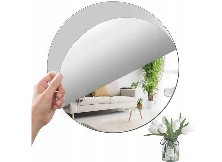 Zrcadlo z akrylového plexiskla s ozdobným kruhem, stříbrné, průměr 60 cm, tloušťka 3 mm