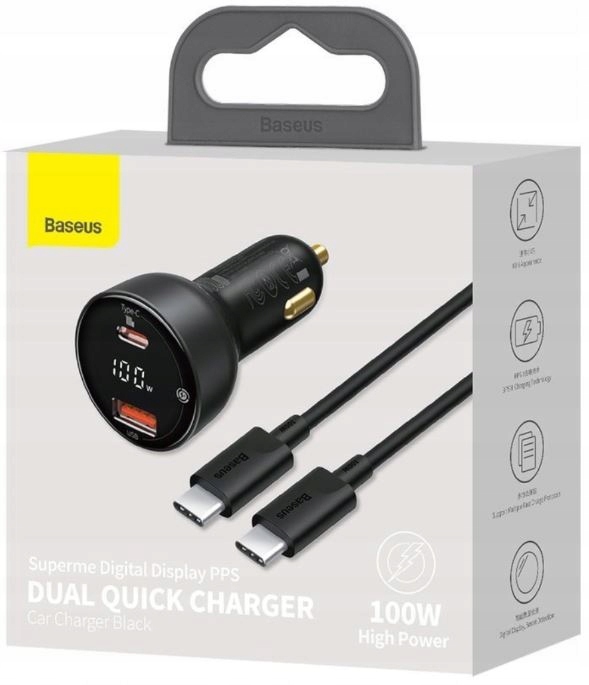 BASEUS SZYBKA ŁADOWARKA SAMOCHODOWA DO TELEFONU USB C MOCNY ZASILACZ 100W