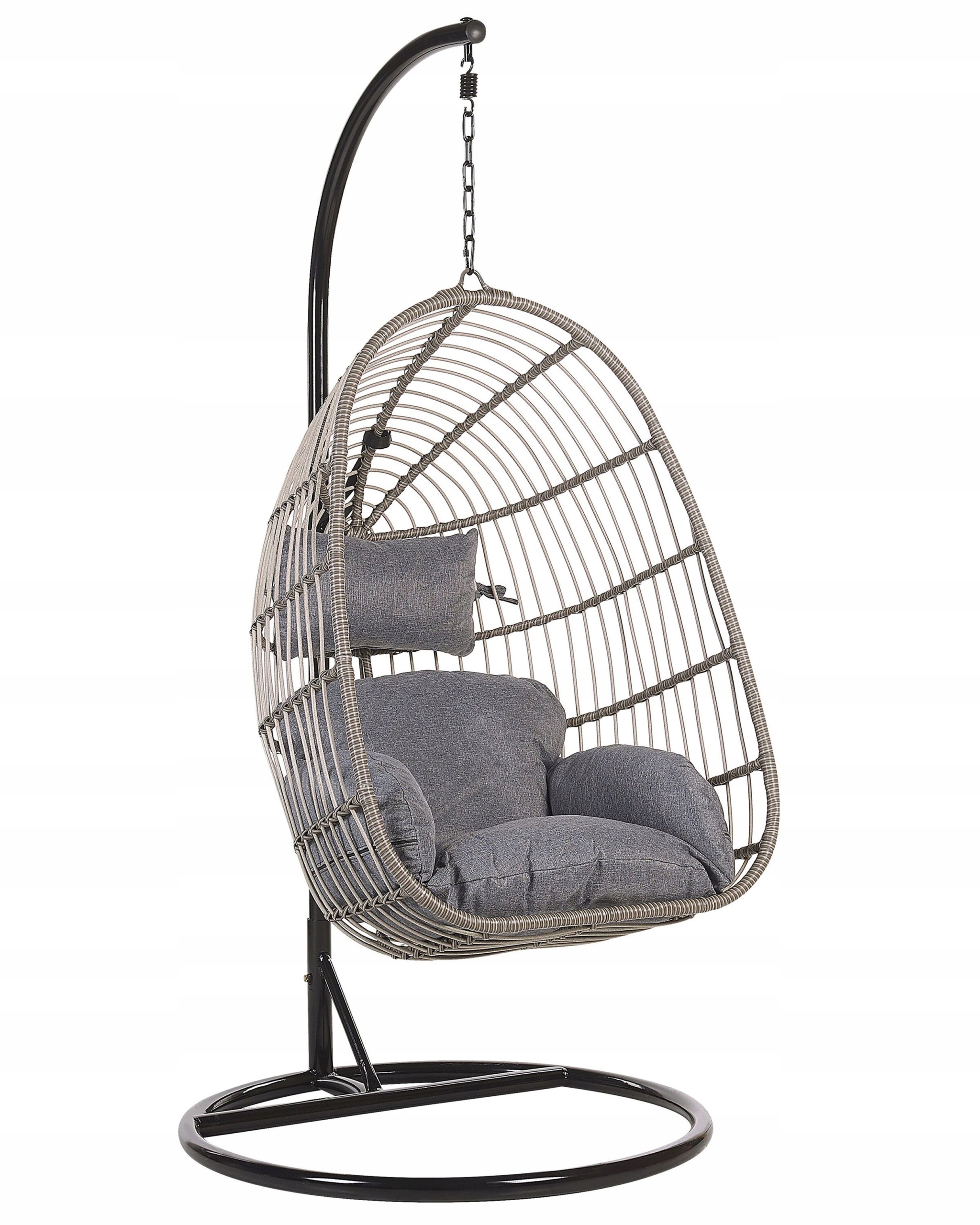 Fotel wiszący jajo rattan stelaż szary