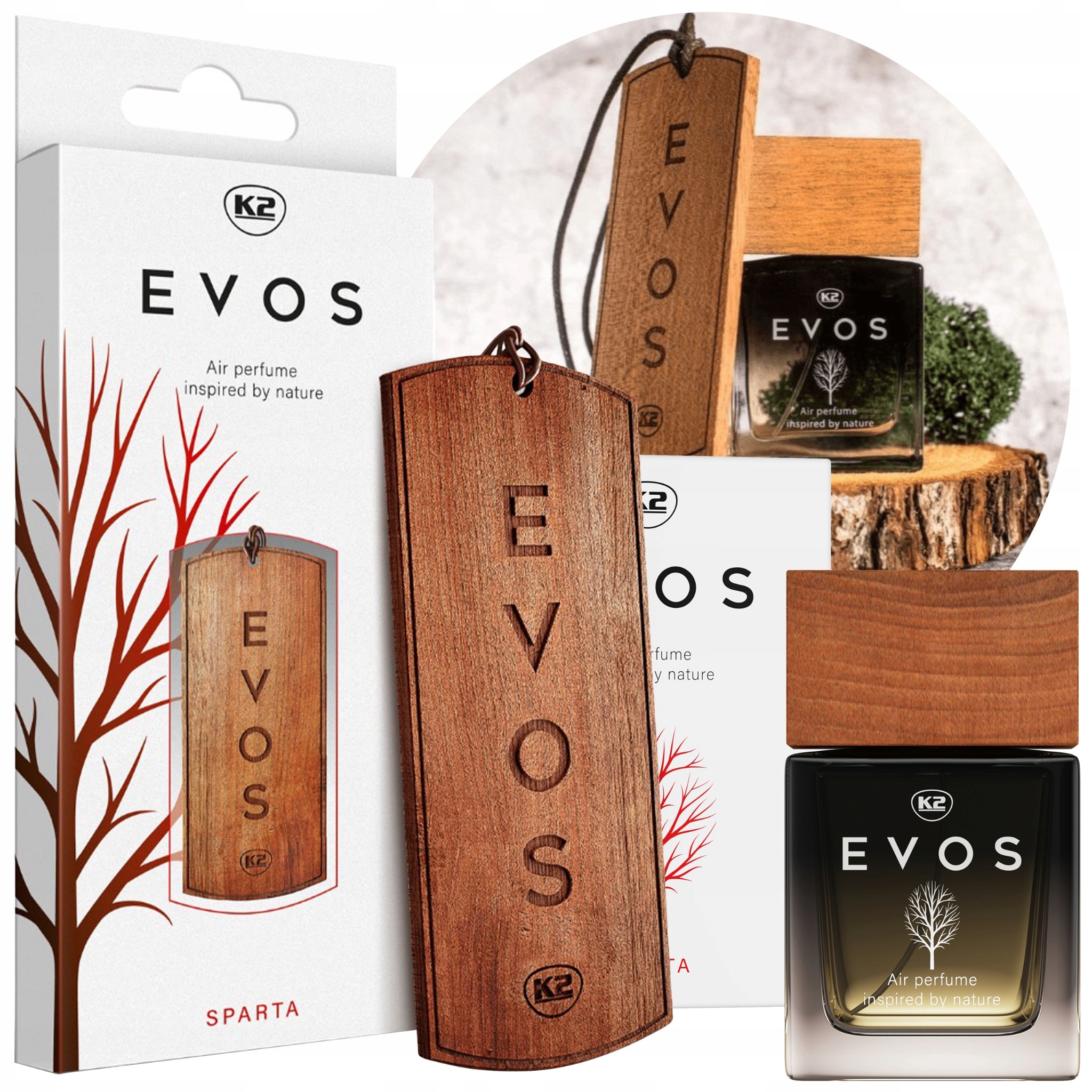 K2 EVOS SPARTA ZESTAW PERFUMY 50ml + ZAWIESZKA ZAPACHOWA DREWNIANA ZAPACH