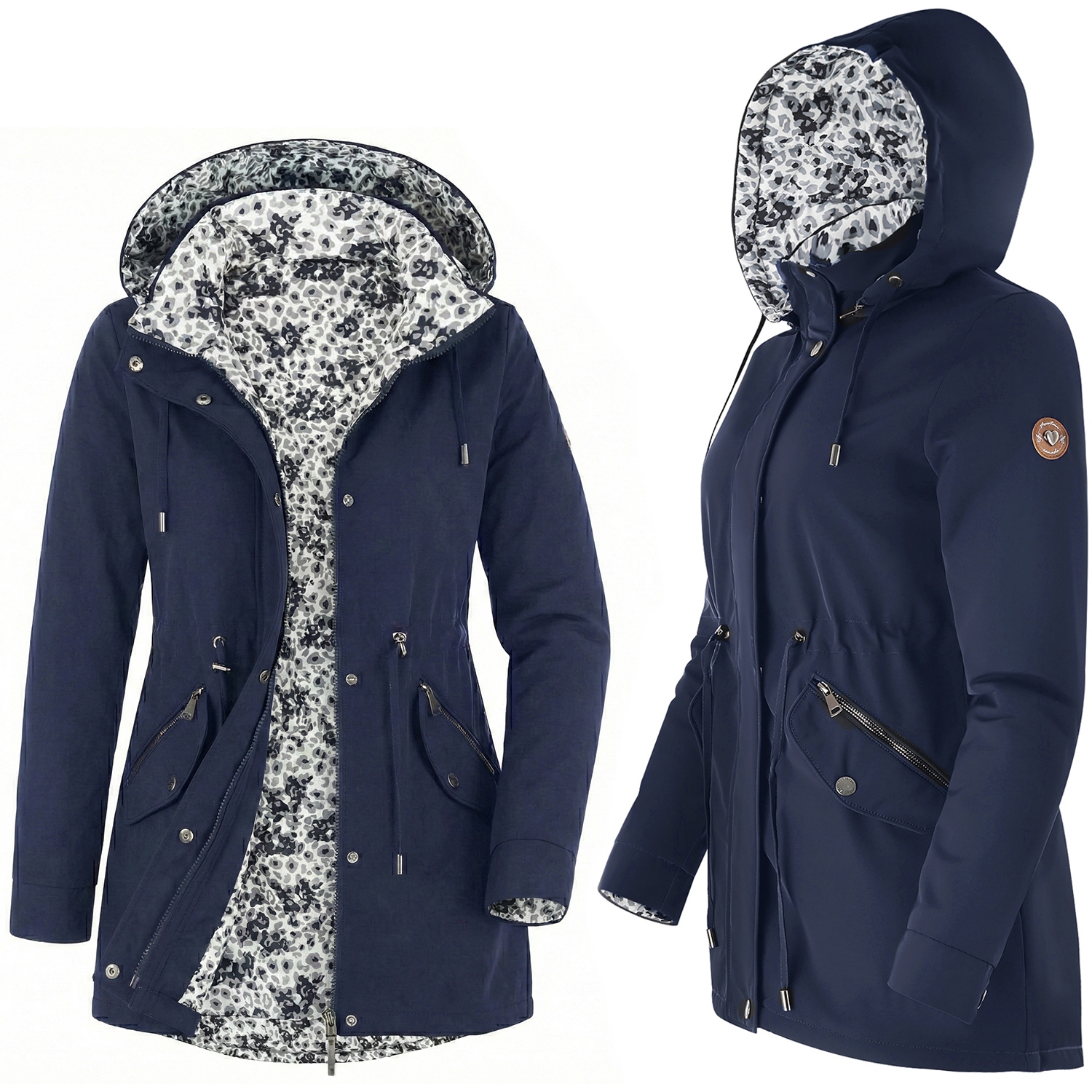 Kurtka Przejściowa Dwustronna Wiosenna Damska Parka Z Kapturem 3XL