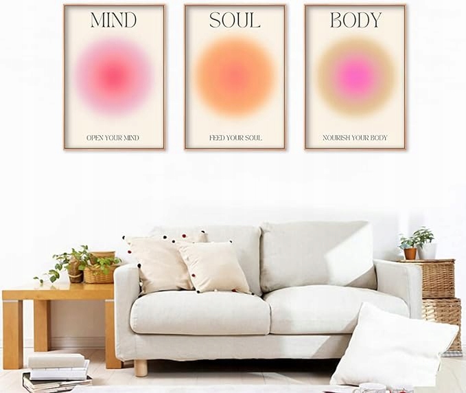 Plakat ZESTAW 3 PLAKATÓW, MIND BODY SOUL, AURA POSTER Marka bez marki