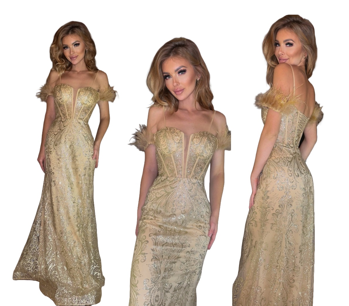 Ete Zlatá Dlouhá tylová Sukně s peříčky pro svatební hostina ples s opravou S