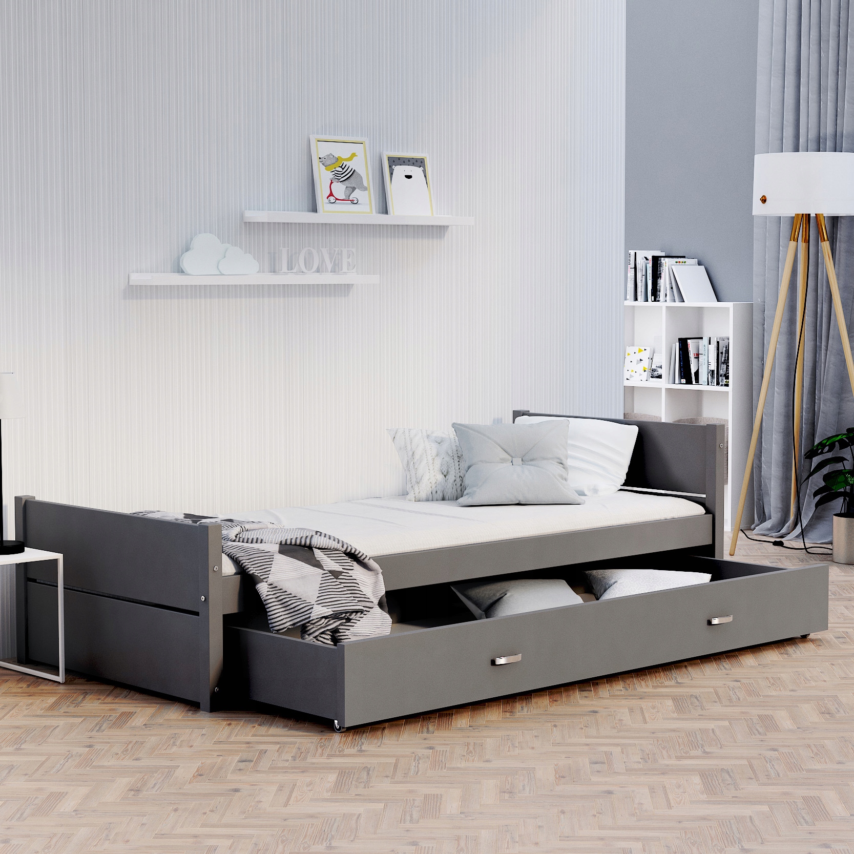 

Łóżko młodzieżowe 90x200 szuflada materac Tymon