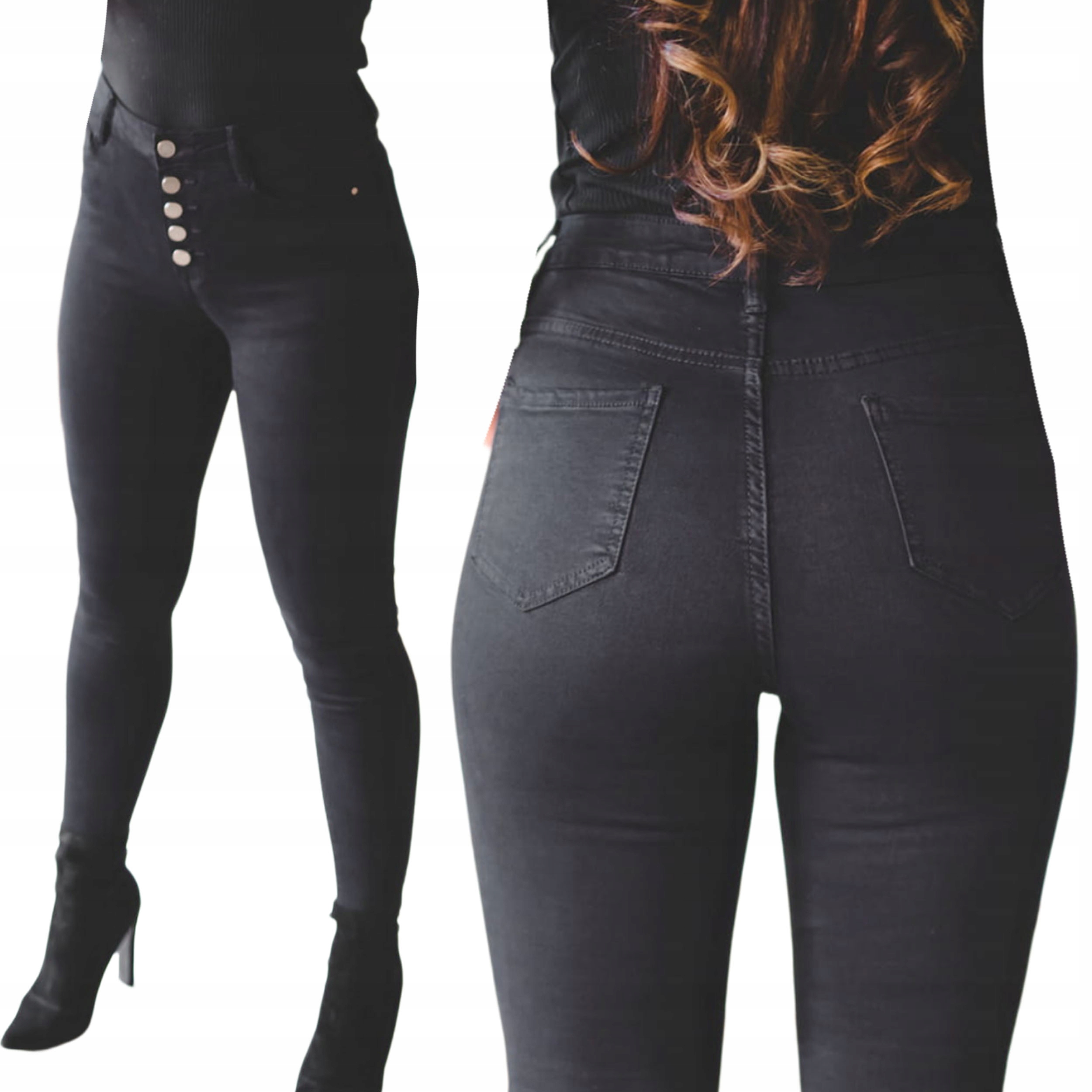 

Dopasowane czarne spodnie damskie wysoki stan Xs