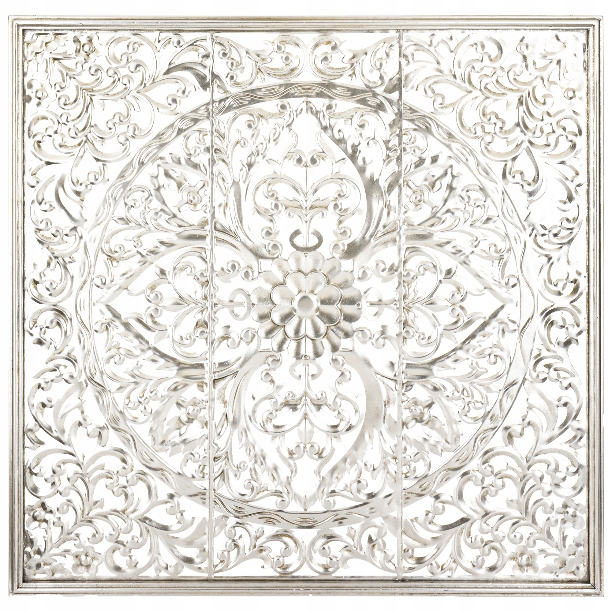Kovová Nástenná Dekorácia Retro štvorec strieborný kvetinový vzor gotika