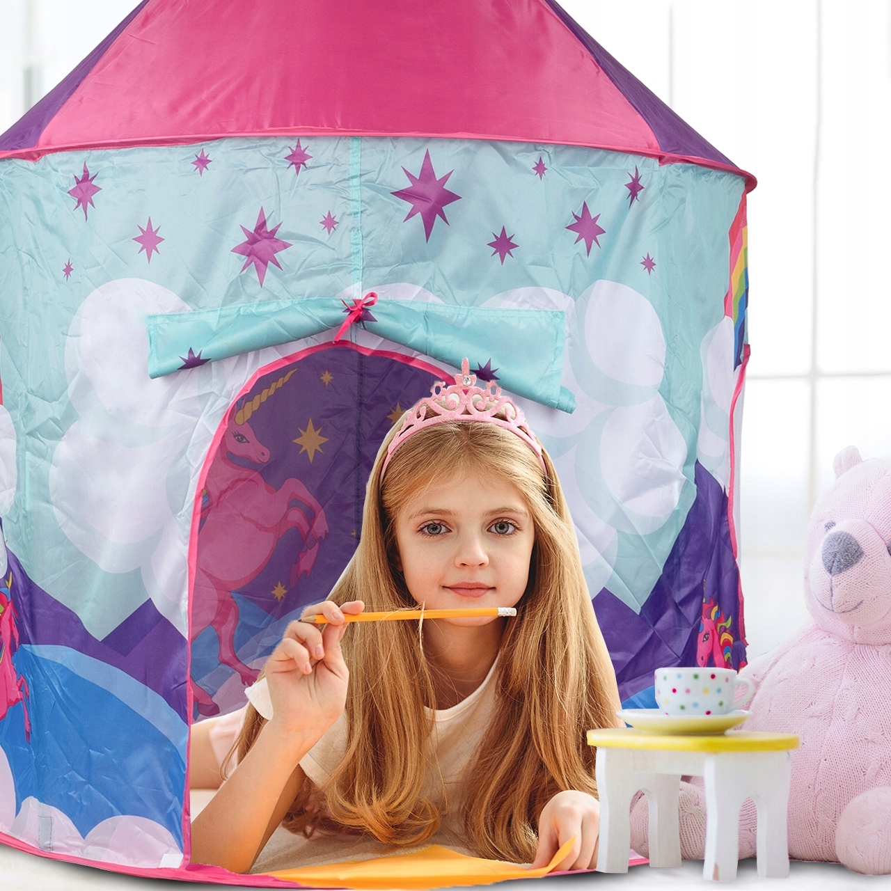 NAMIOT DOMEK ZAMEK PALAC DO DOMU OGRODU JEDNOROŻEC DO ZABAWY DLA DZIECI Szerokość produktu 100 cm