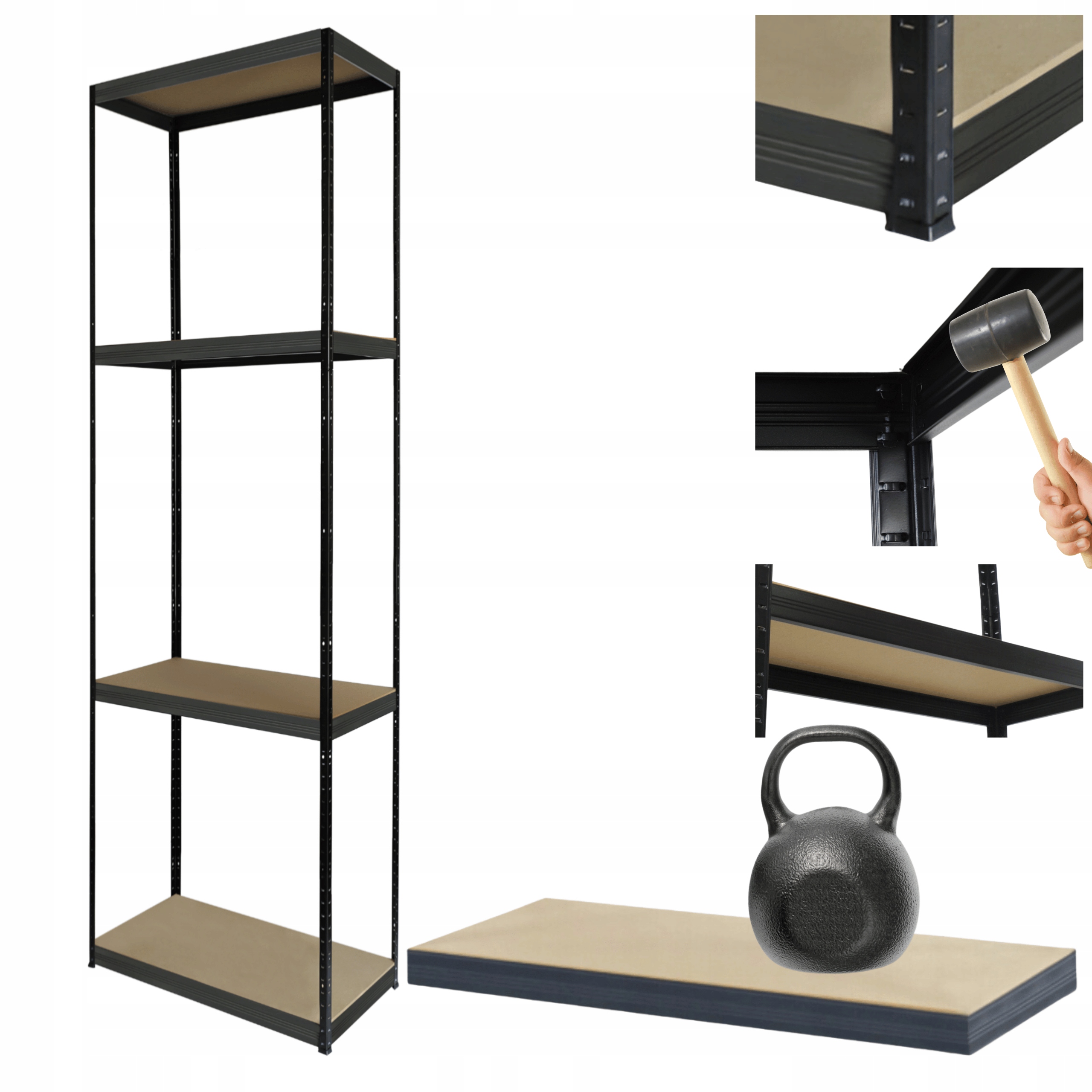 Kovový regál Black Premium garážový stojan Helios 180x60x60 cm 4Px175 kg