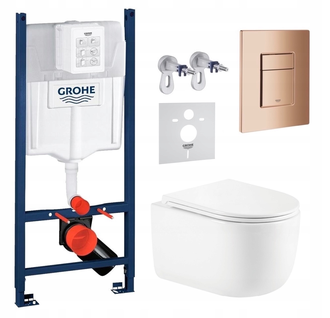 Sada Wc Rám Grohe s mísou Wc Lesna a tlačítkem měď lesk Fresh