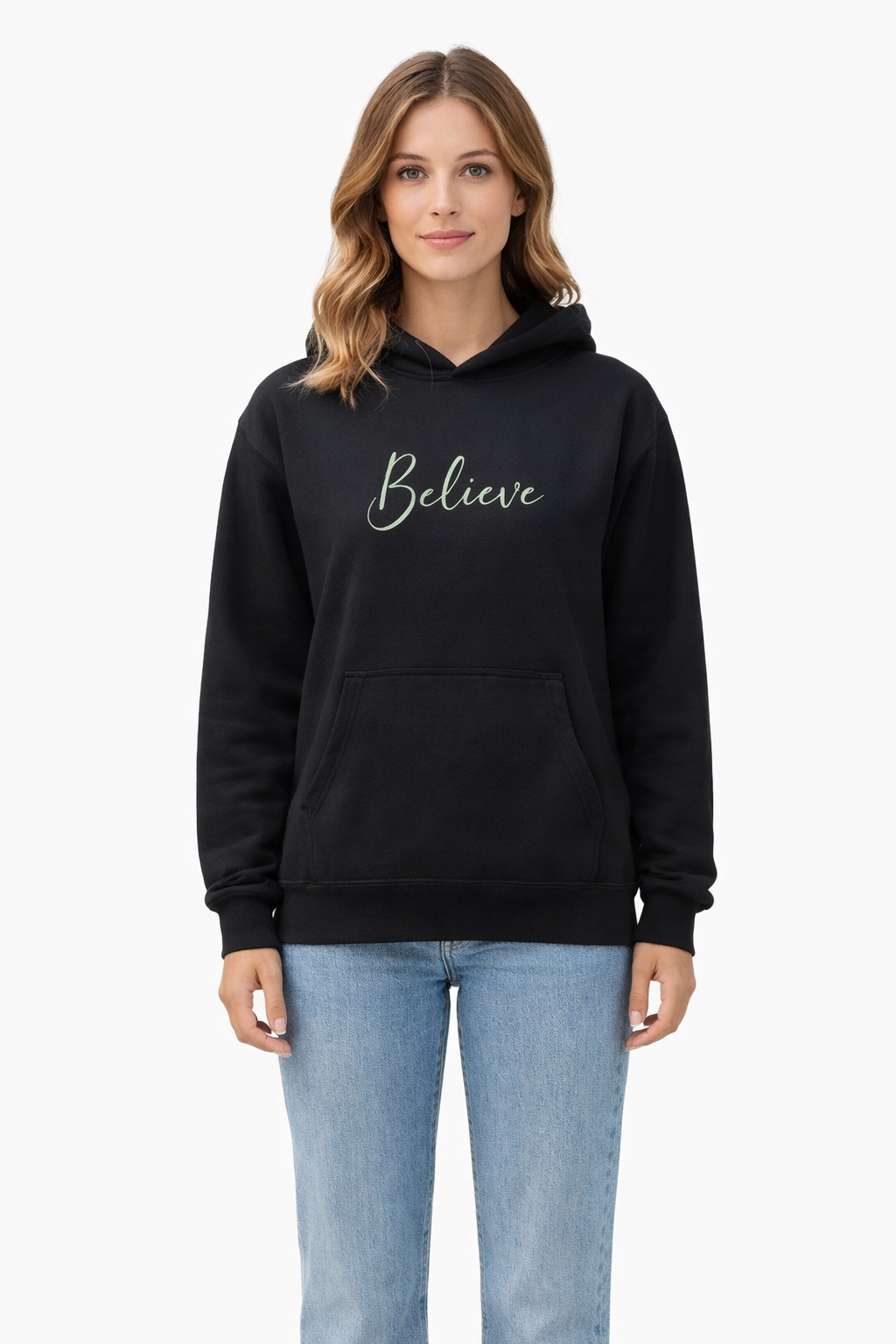 Černá Mikina S Kapucí S Potiskem Believe S/m I3A