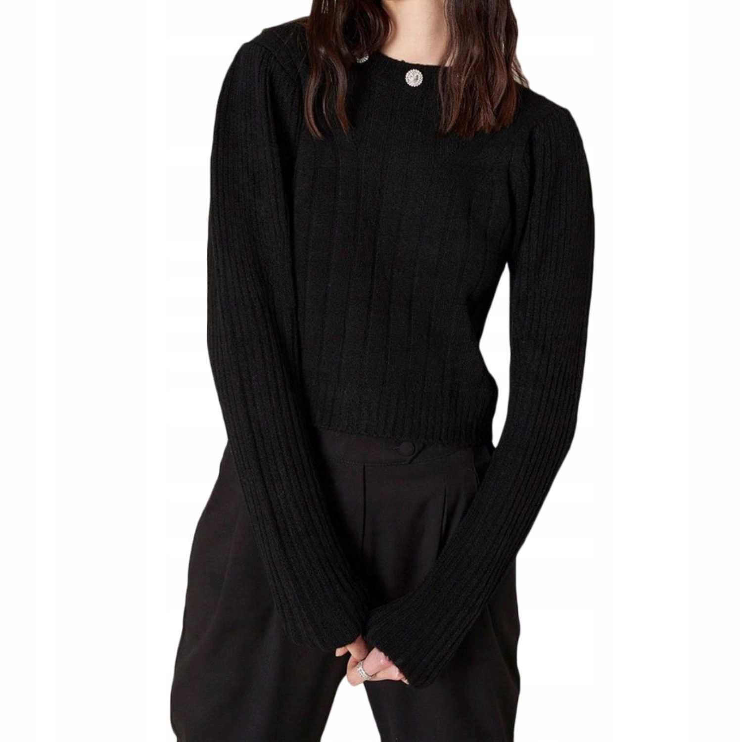 Dámský svetr Silvian Heach černý, pletený, žebrovaný, teplý, vel. L