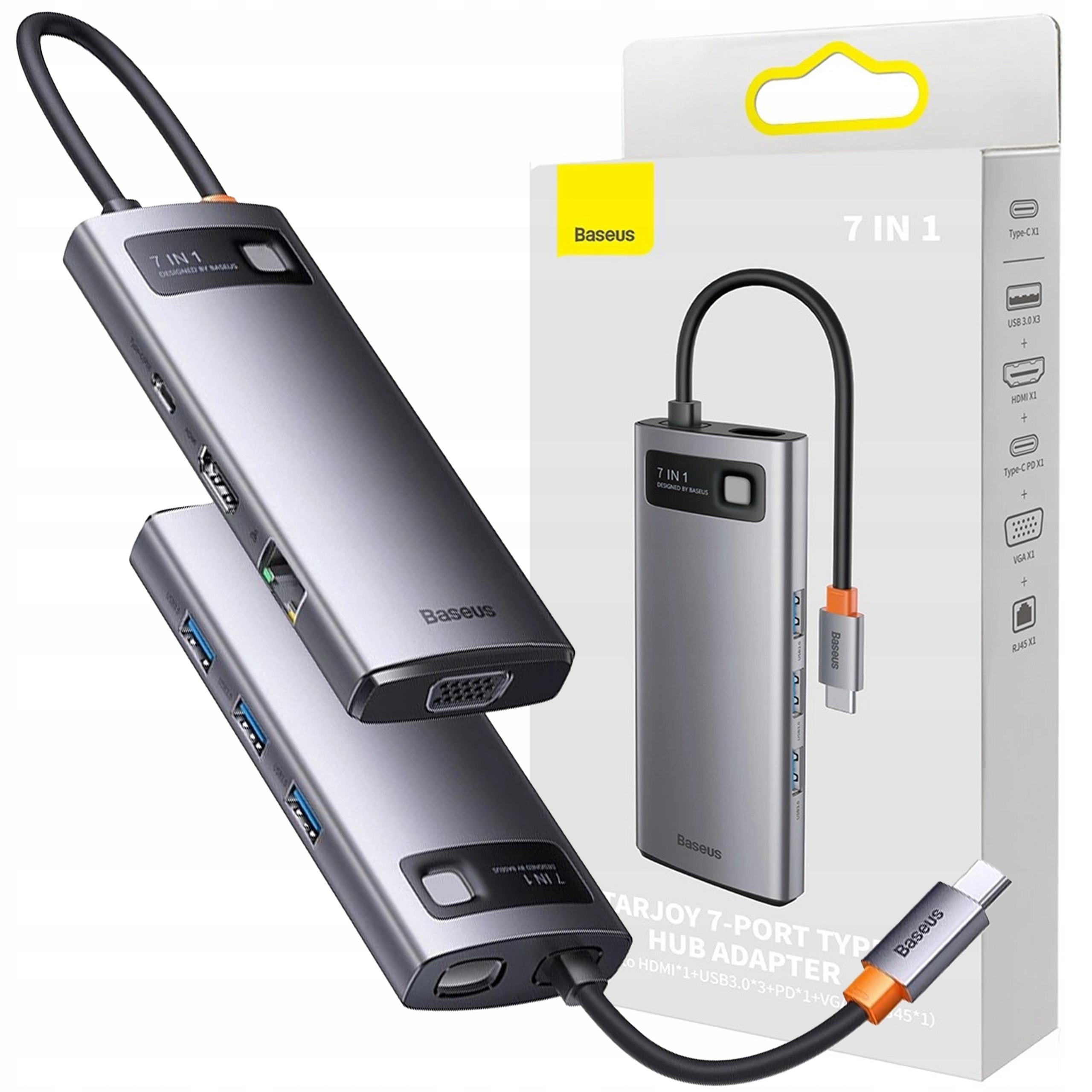 Baseus Hub Dokovací Stanice 7v1 Usb-c Na Hdmi Vga 3x Usb RJ-45 Ethernet