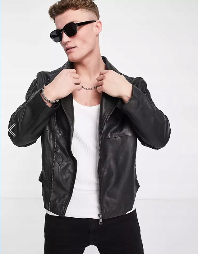 Czarna skórzana kurtka męska (100% NATURAL)! ASOS